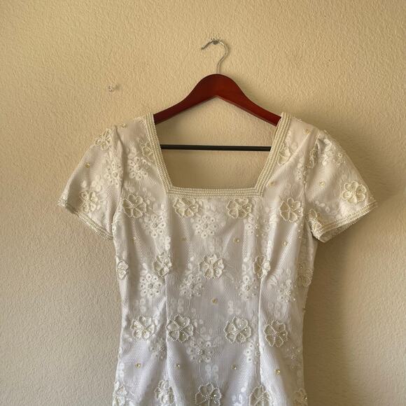 NWT vintage square neckline beaded maxi gown wedding prom xs - Picture 4 of 9